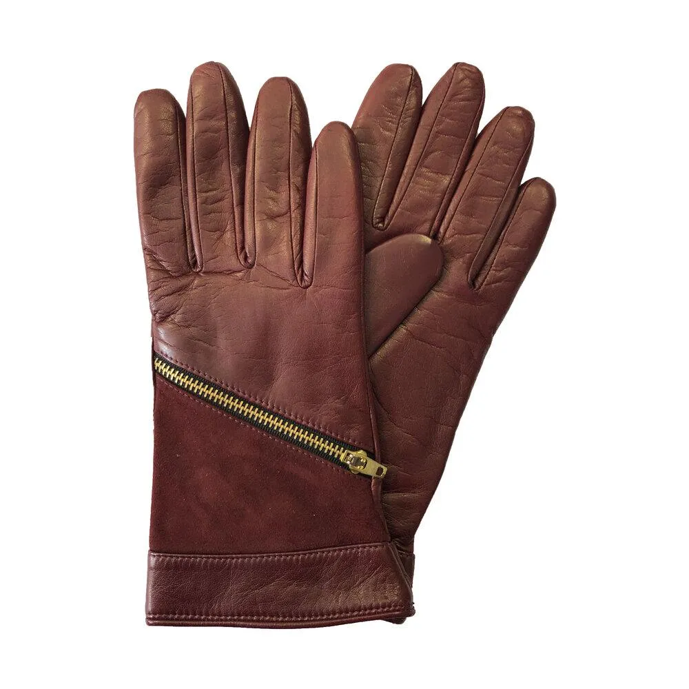 Jacqueline 2 - Women's Cashmere Lined Leather Gloves with Zip Detail