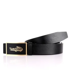 Lacoste Logo Designed Men's Adjustable Genuine Leather Black Belt