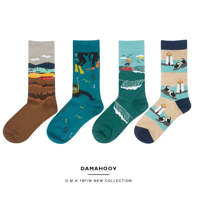 Landscape Cartoon Peachy Kawaii Japanese Pastel Graphic Socks