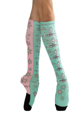 Leaping Snow Queen Knee-High Socks (Pink/Seafoam)