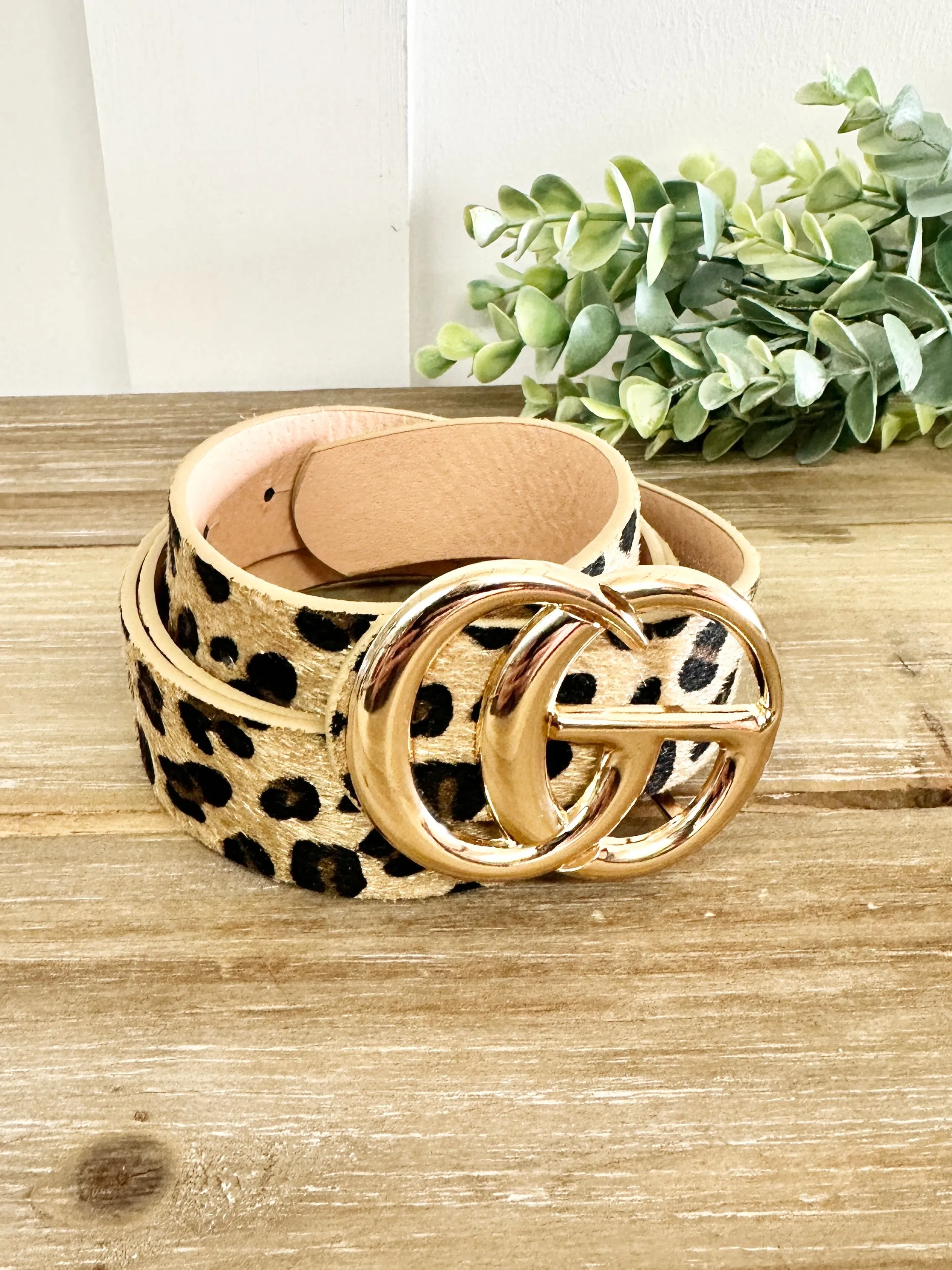 Leopard Print Metal Ring Buckle Belt