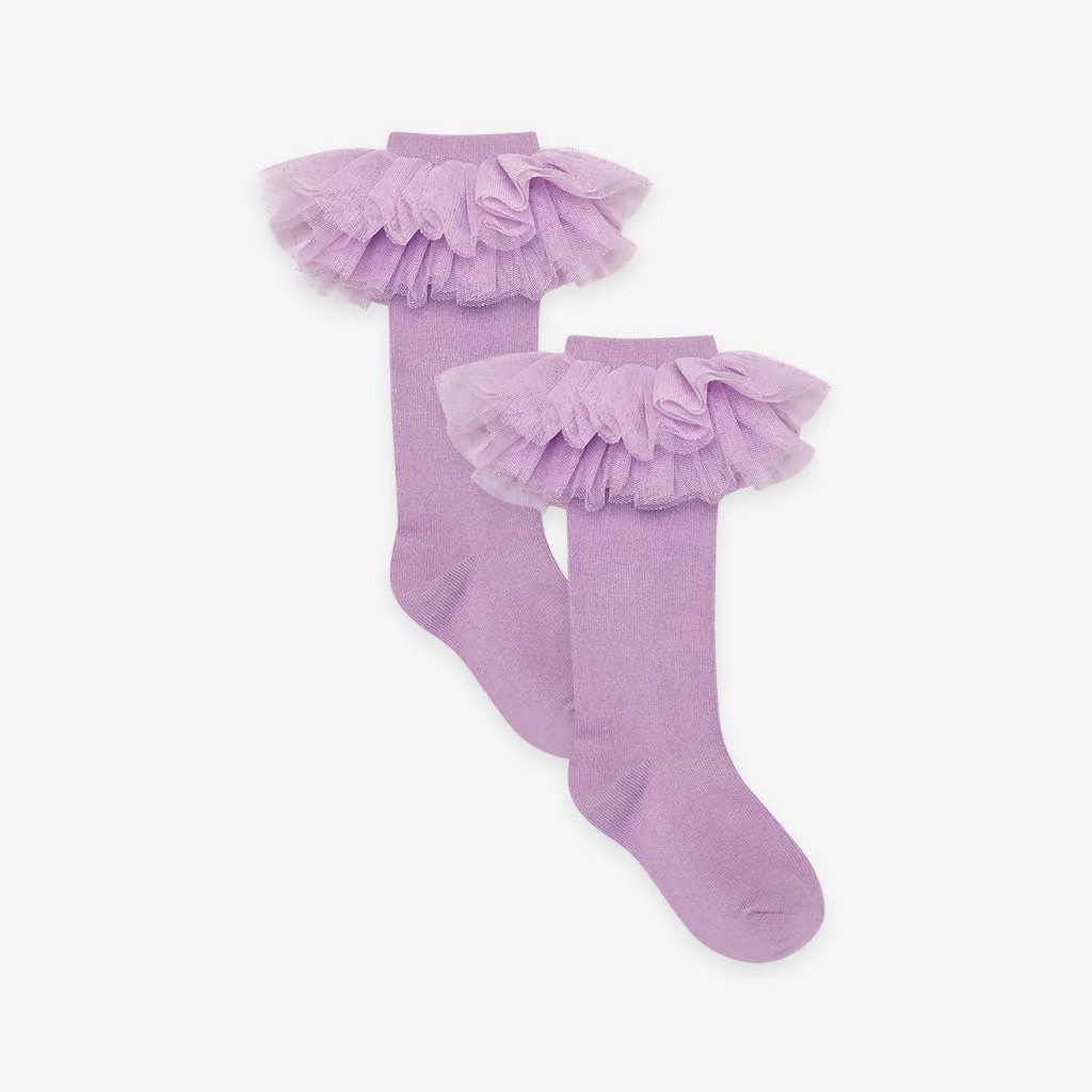 Lovely Lavender Tulle Ruffle Knee High Socks