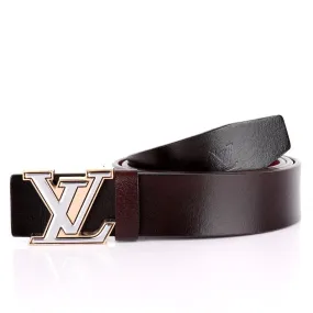 LV Logo Designed Luxurious Men's Leather Belt- Brown