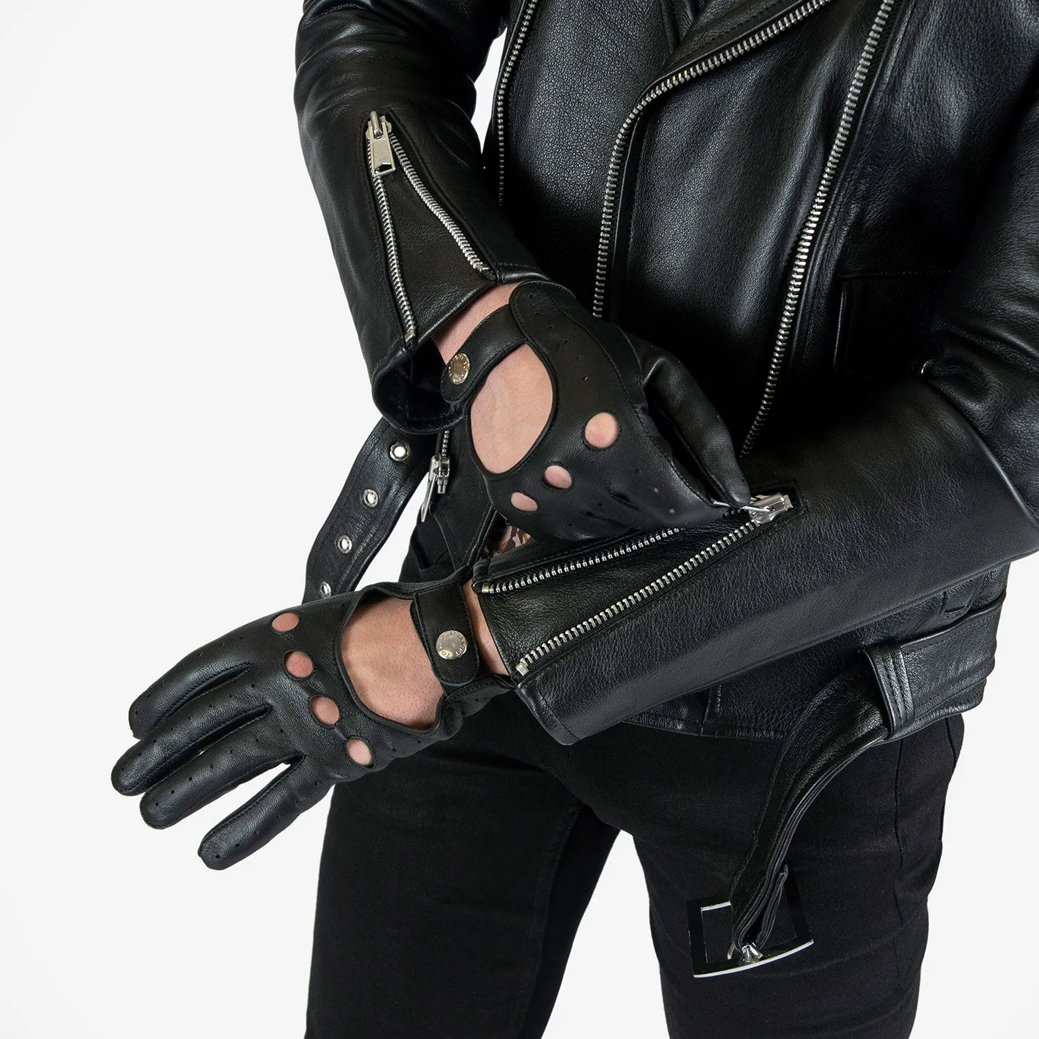 Men's Bullitt Leather Driving Glove - Black and Nickel