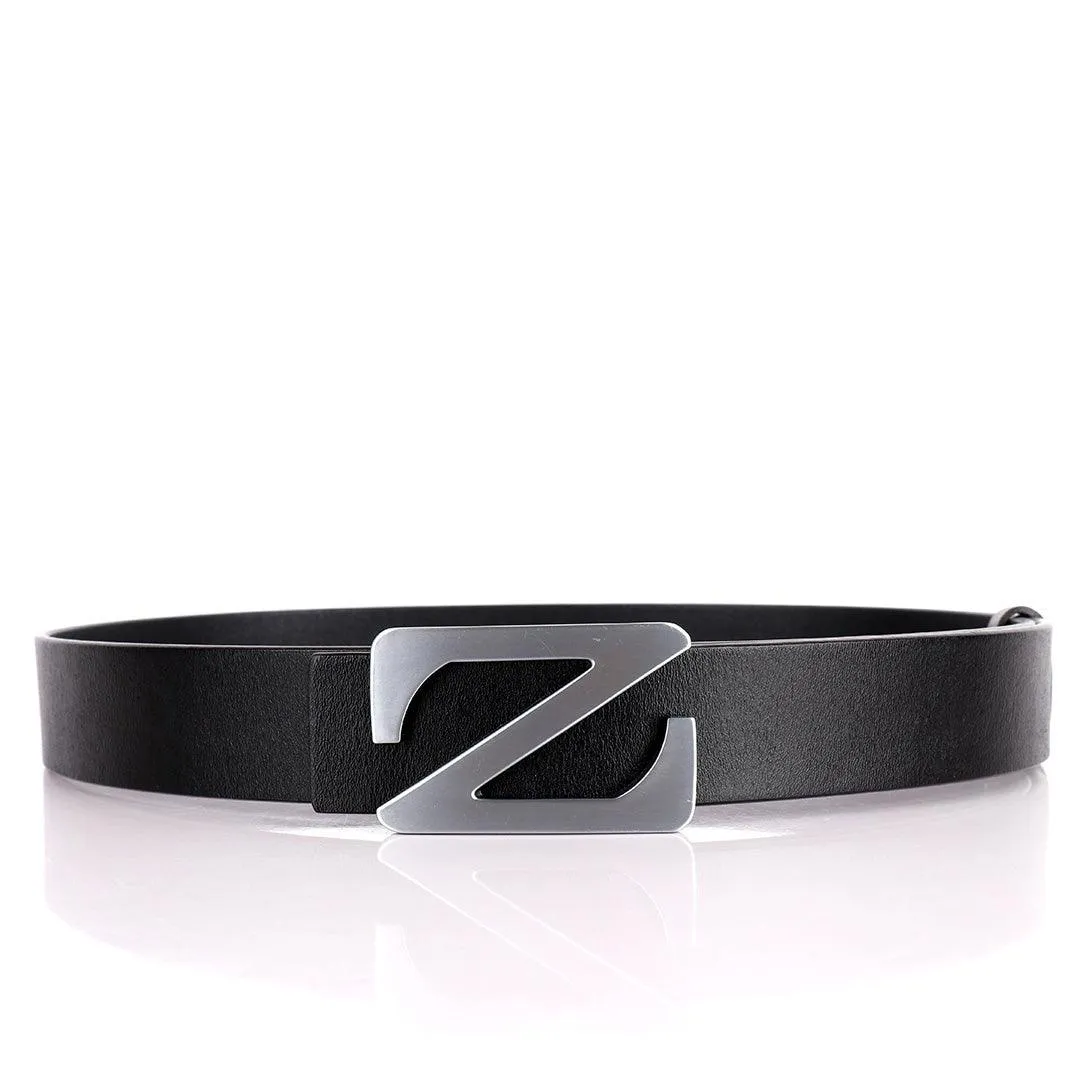 Men's Leather Smooth Girdle Buckle Belt-Black