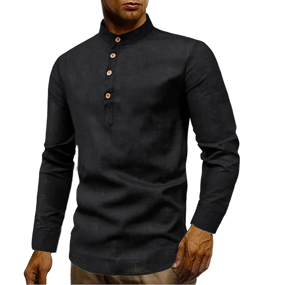 Men's Stand Collar Linen Shirt