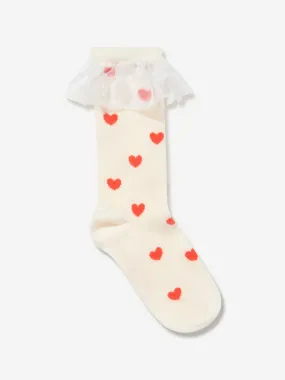 Mini Rodini Girls Hearts Frill Socks in White