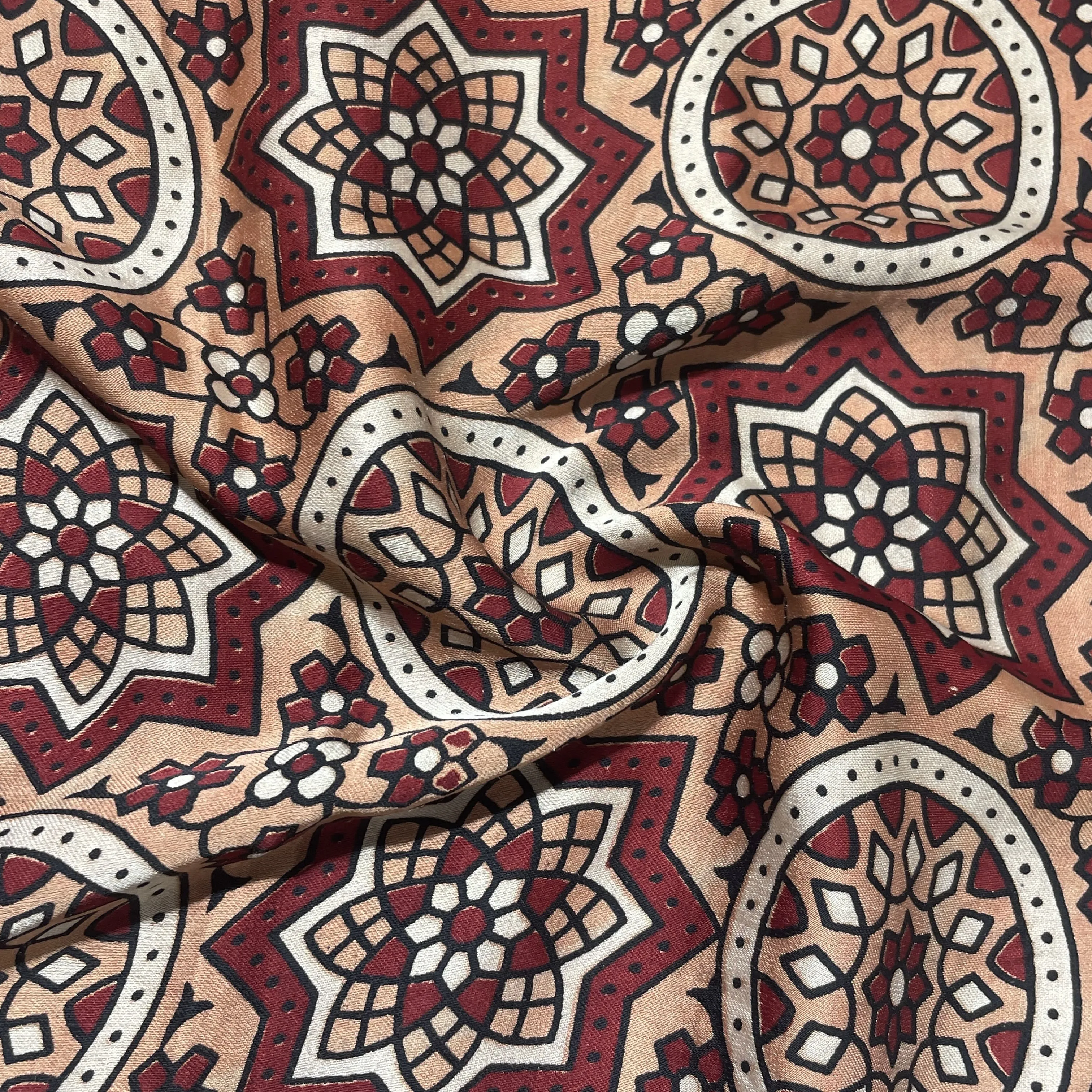 Orange Ajrakh Print Modal Satin Fabric 18190