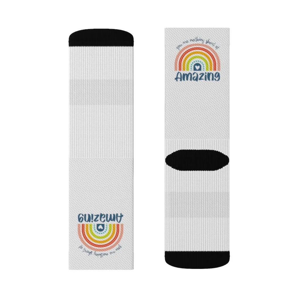 Personalised You are nothing short of amazing... pastel rainbow Quote Socks - Socks - Gift Socks - Sublimation Socks