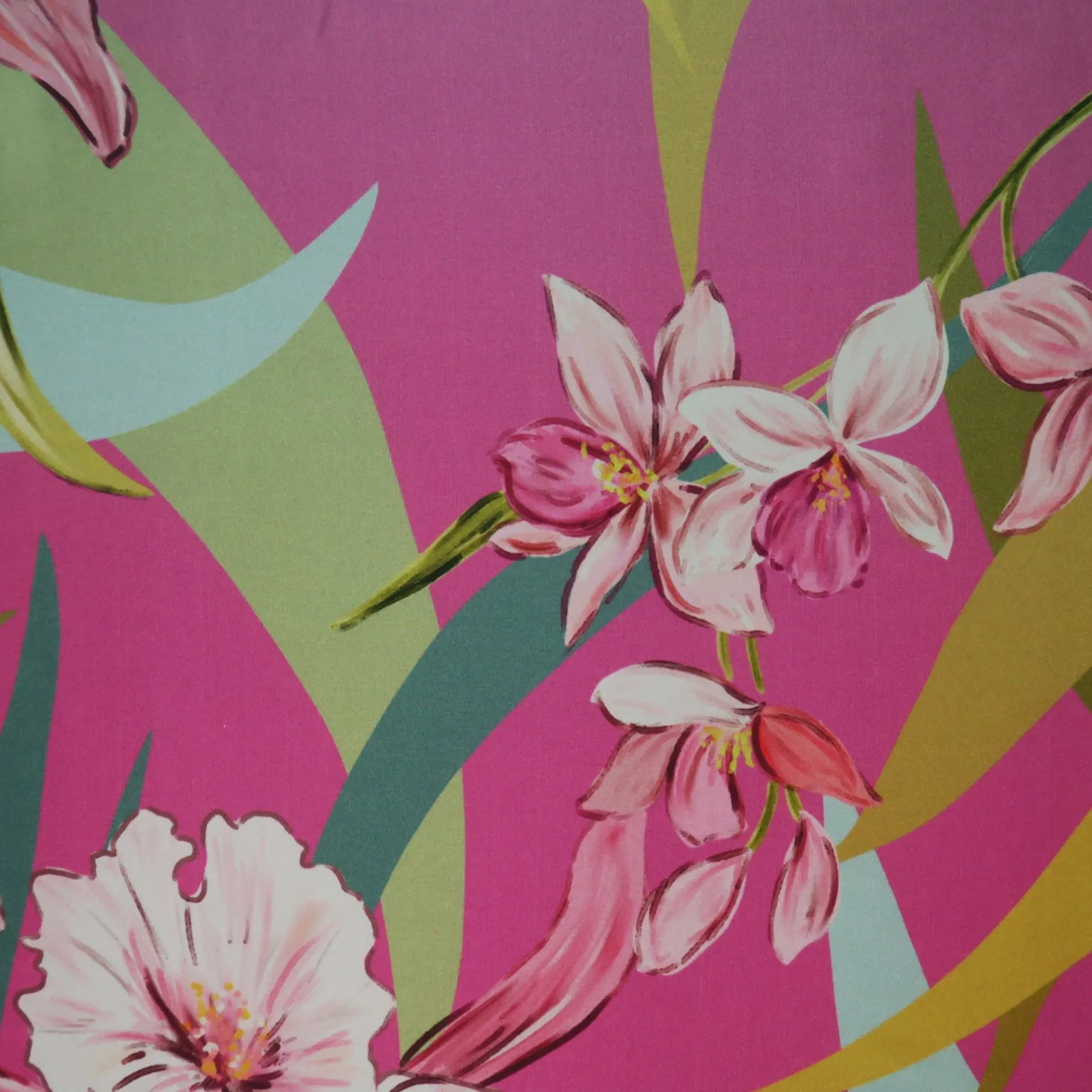 Pink Flowers on Multicolor Printed Silk Charmeuse Fabric