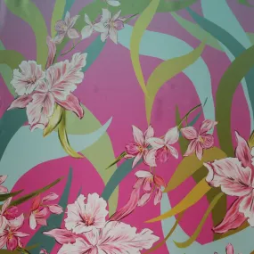 Pink Flowers on Multicolor Printed Silk Charmeuse Fabric