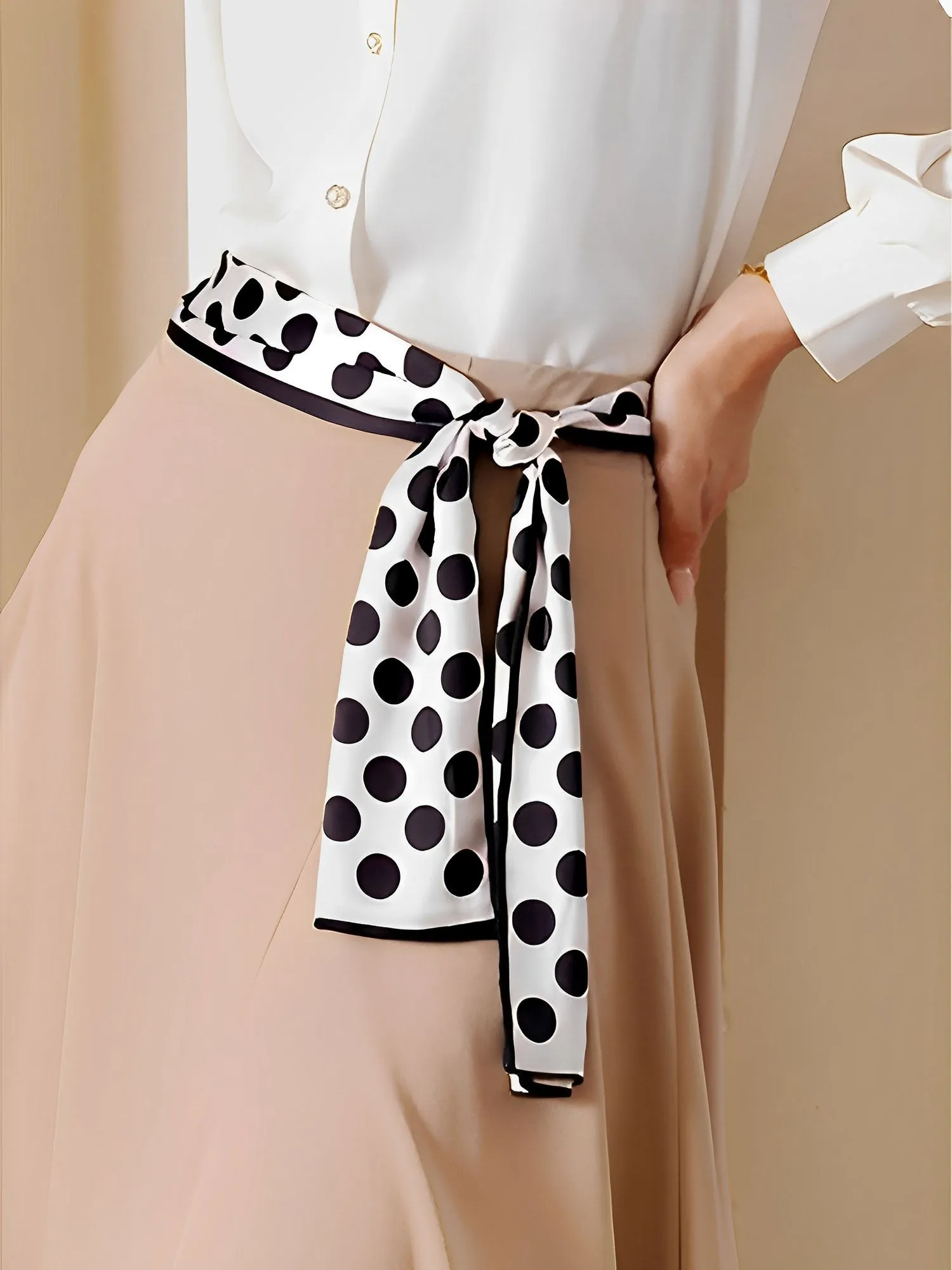 Polka Dot Print Headband Long Silky Scarf