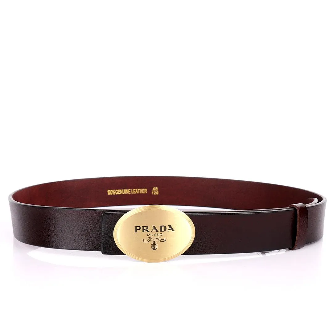 Prada Men's Logo Engraved Leather Belt Brown