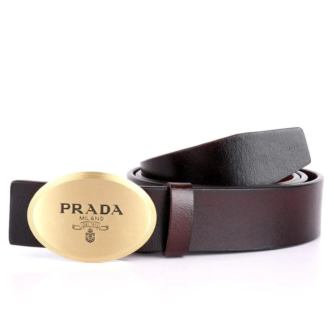 Prada Men's Logo Engraved Leather Belt Brown