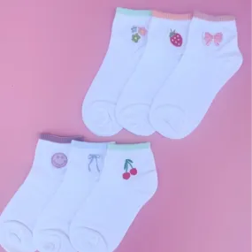 Rebecca Embroidered Ankle Socks Smiley Face