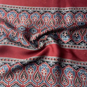 Red Ajrakh Print Modal Satin Fabric 18185