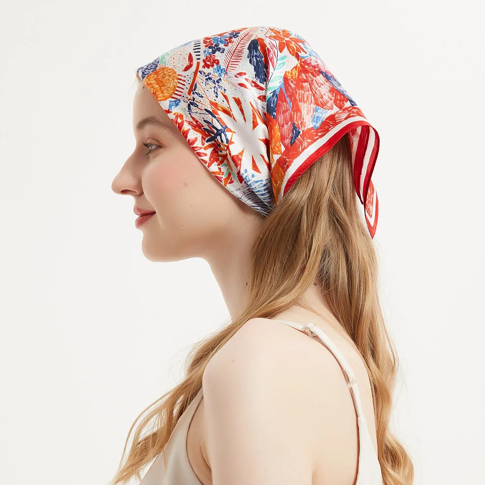 Retro Art Printed Silk Bandana Scarf