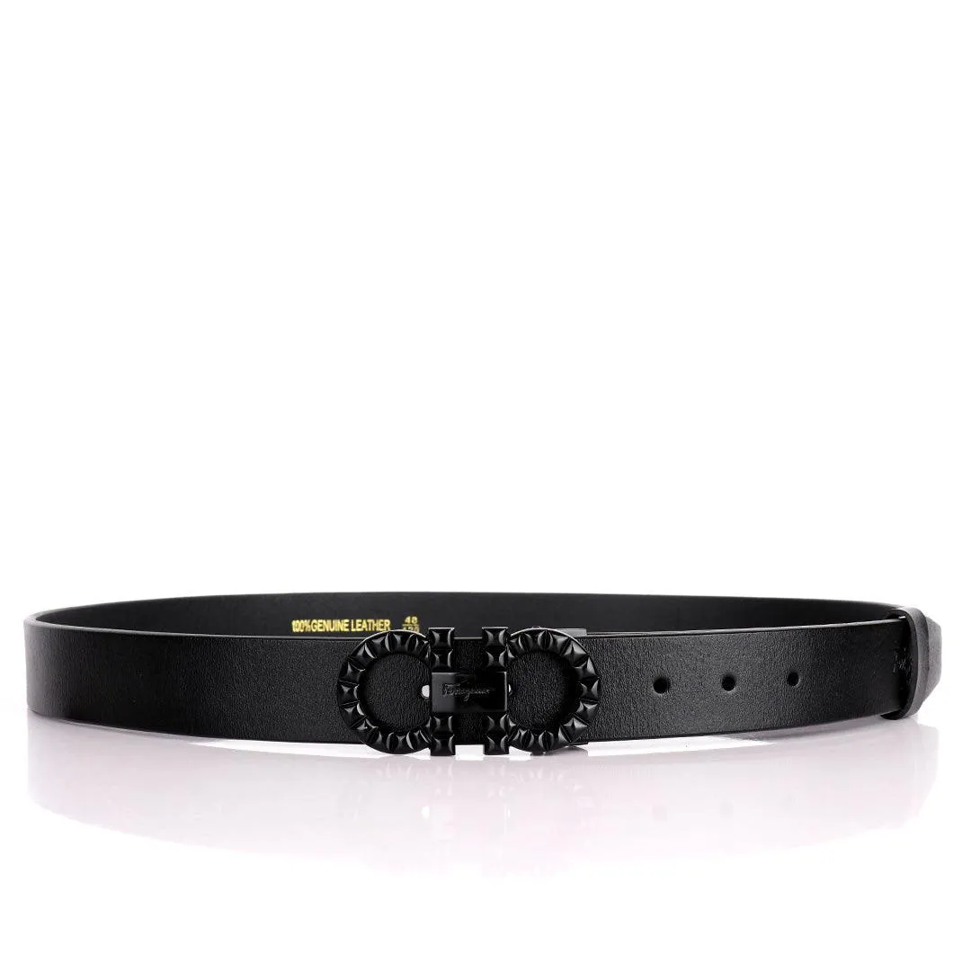 Salvatore Ferragamo Exquisite Black Designed Men's Leather Black Belt