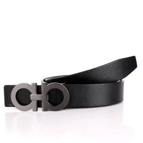 Salvatore Ferragamo Logo Designed Men's Leather Black Belt