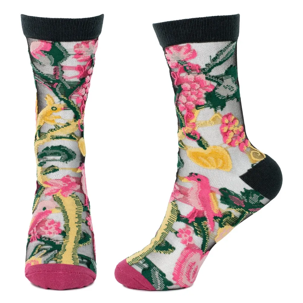 Sheer Pink Bird & Fruit Socks