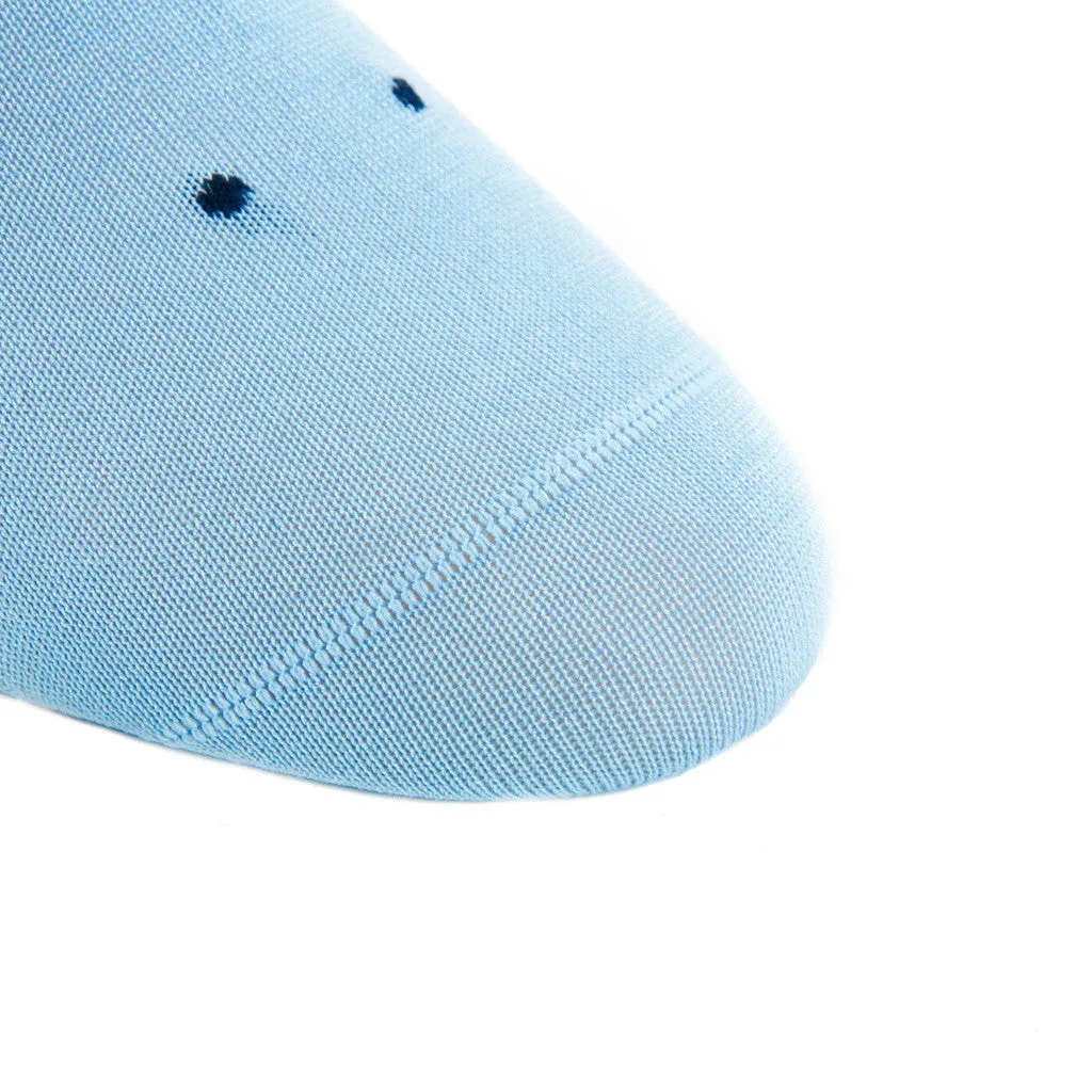 Sky Blue with Navy Dot Cotton Sock Linked Toe Mid-Calf