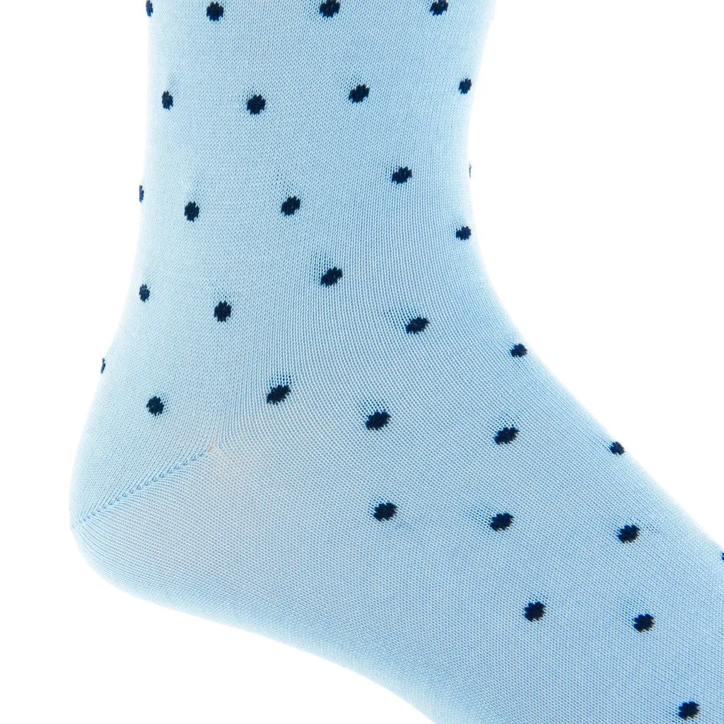 Sky Blue with Navy Dot Cotton Sock Linked Toe Mid-Calf