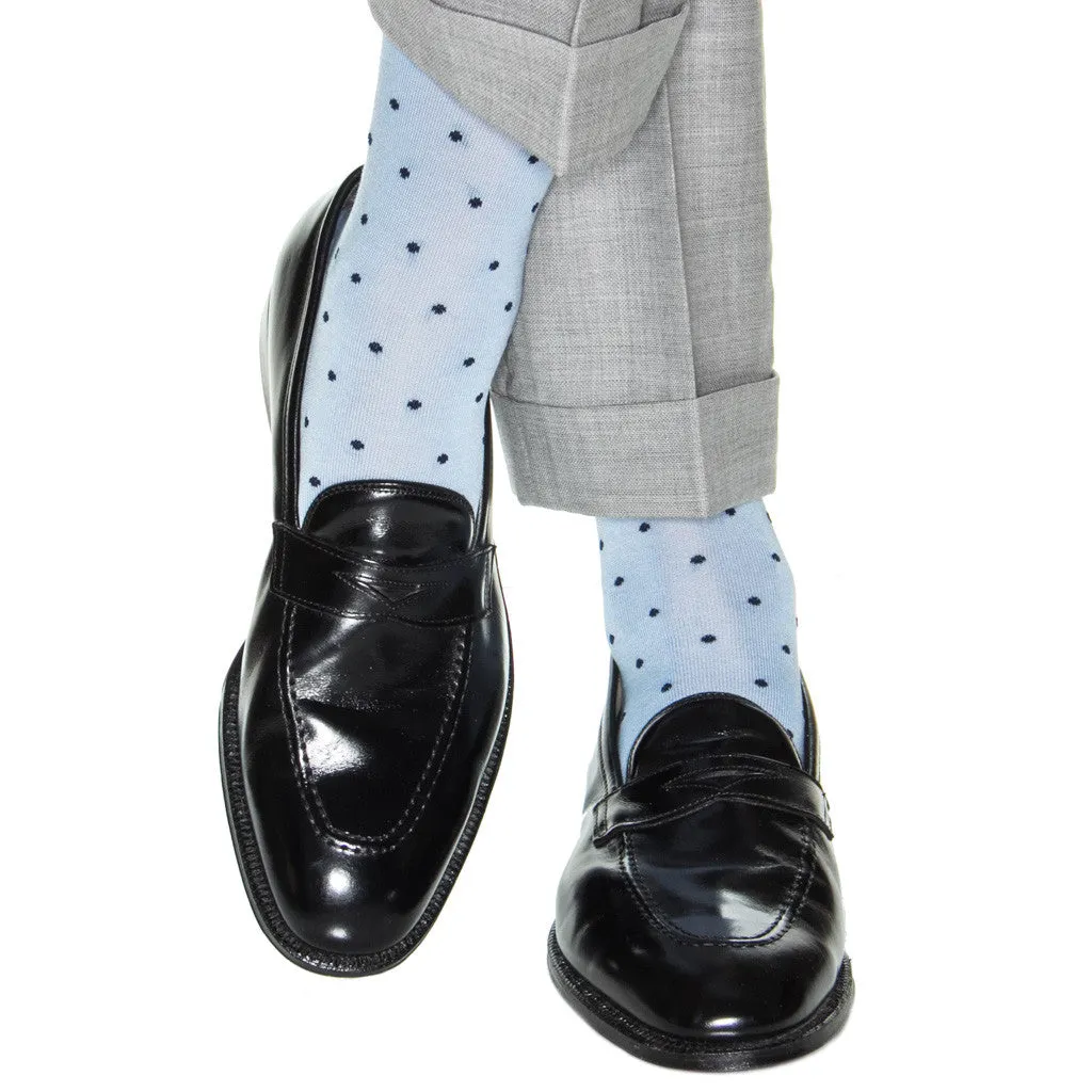 Sky Blue with Navy Dot Cotton Sock Linked Toe Mid-Calf