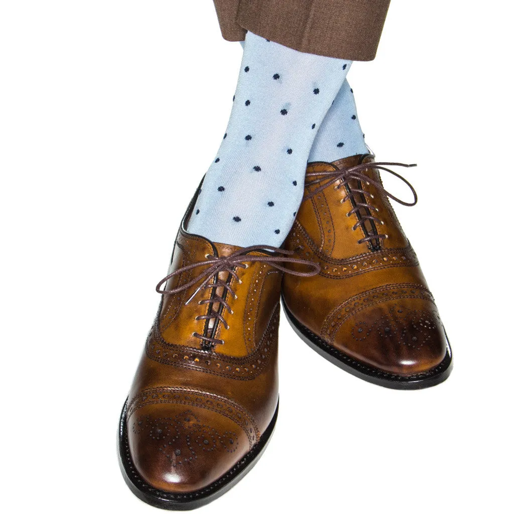 Sky Blue with Navy Dot Cotton Sock Linked Toe Mid-Calf