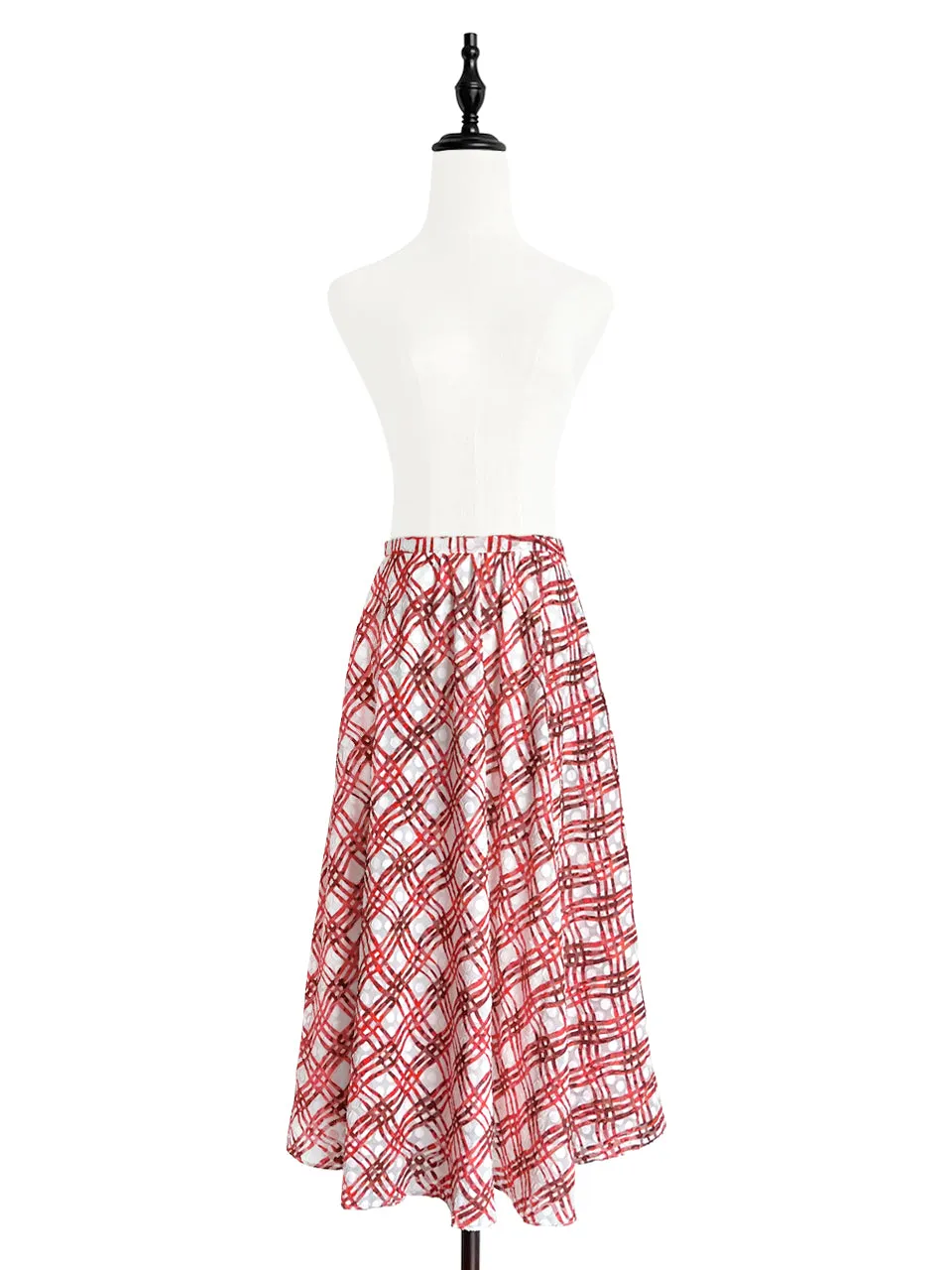 Surprise Sale! Red Check Print Embossed Dotty Breezy Circle Skirt