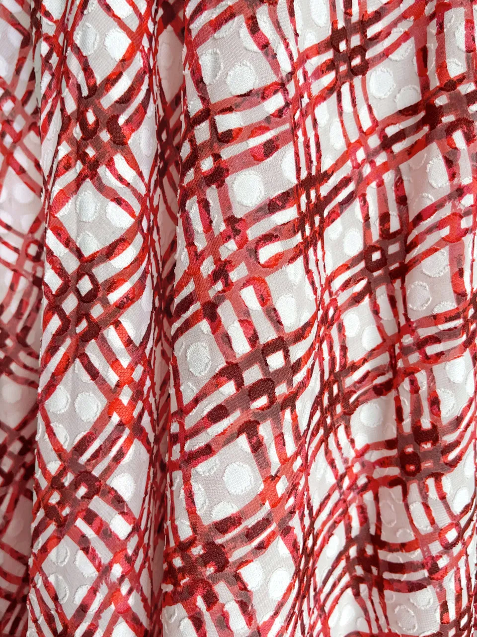 Surprise Sale! Red Check Print Embossed Dotty Breezy Circle Skirt