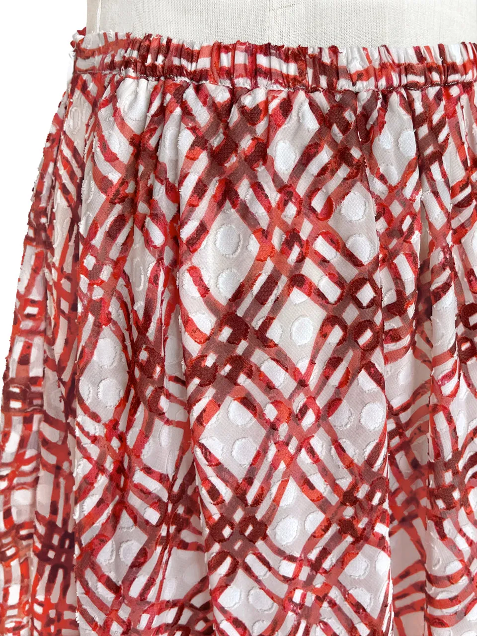 Surprise Sale! Red Check Print Embossed Dotty Breezy Circle Skirt