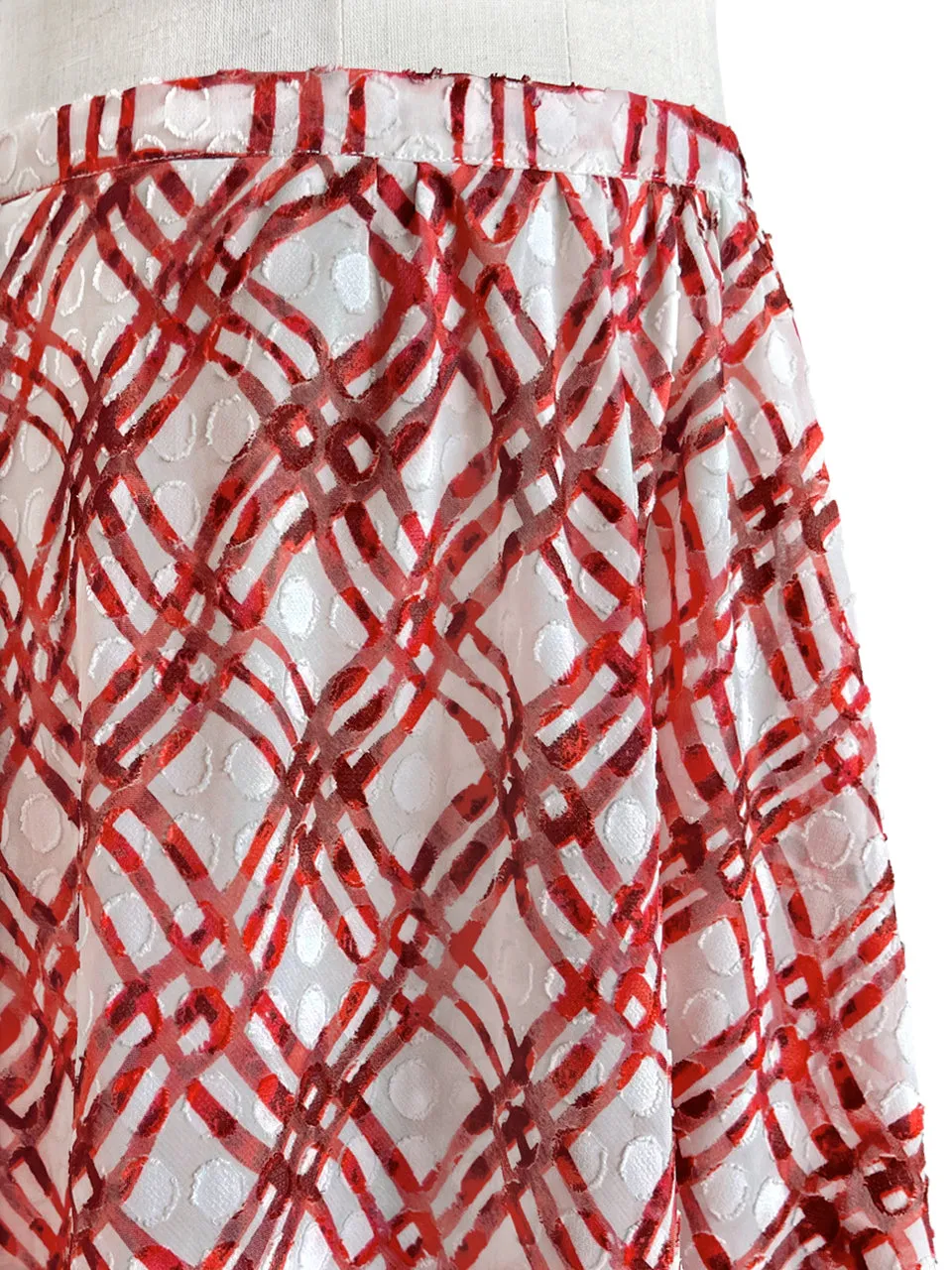 Surprise Sale! Red Check Print Embossed Dotty Breezy Circle Skirt