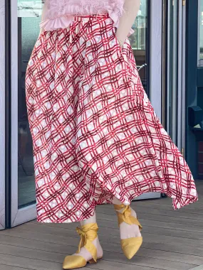 Surprise Sale! Red Check Print Embossed Dotty Breezy Circle Skirt