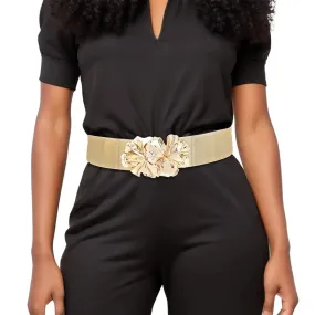 Timeless Elegance: Golden Flower Buckle Stretch Canvas Belt - Trendy & Comfortable