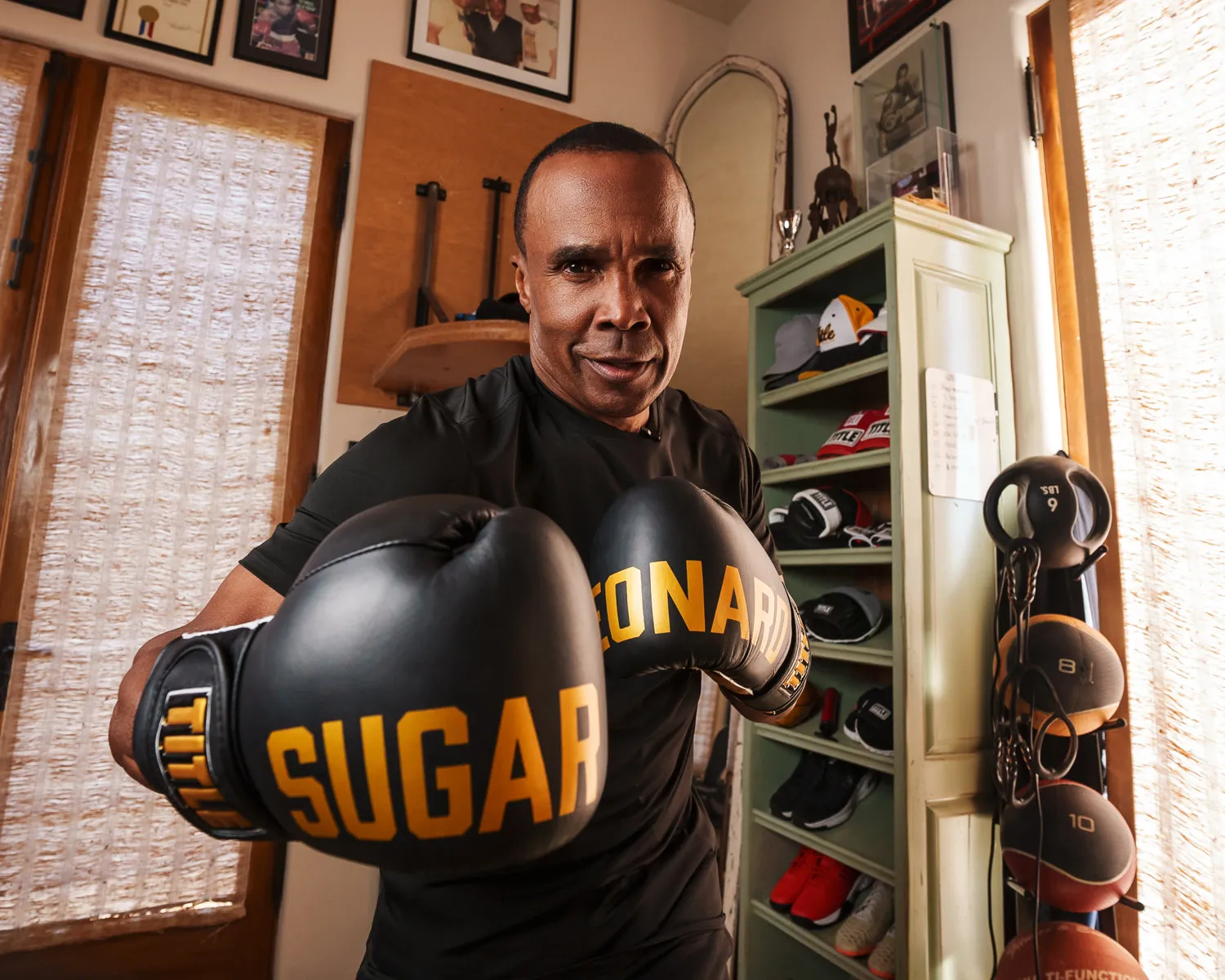 TITLE Boxing Sugar Ray Leonard Leather Bag Gloves