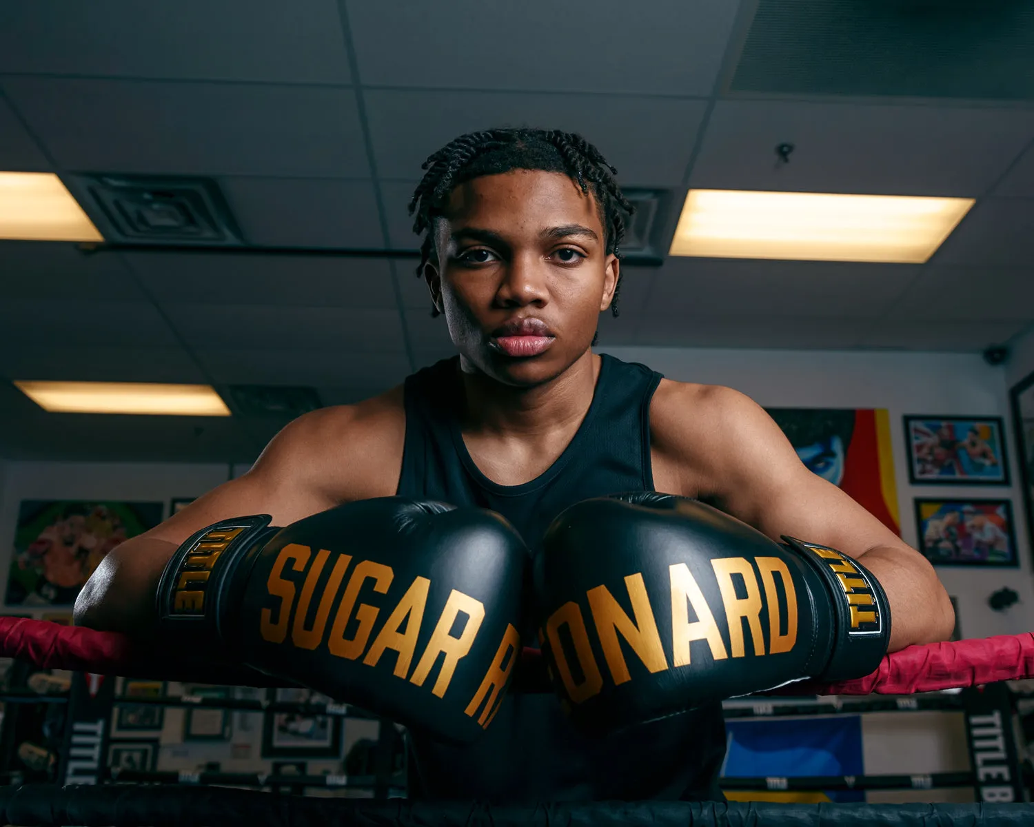 TITLE Boxing Sugar Ray Leonard Leather Bag Gloves