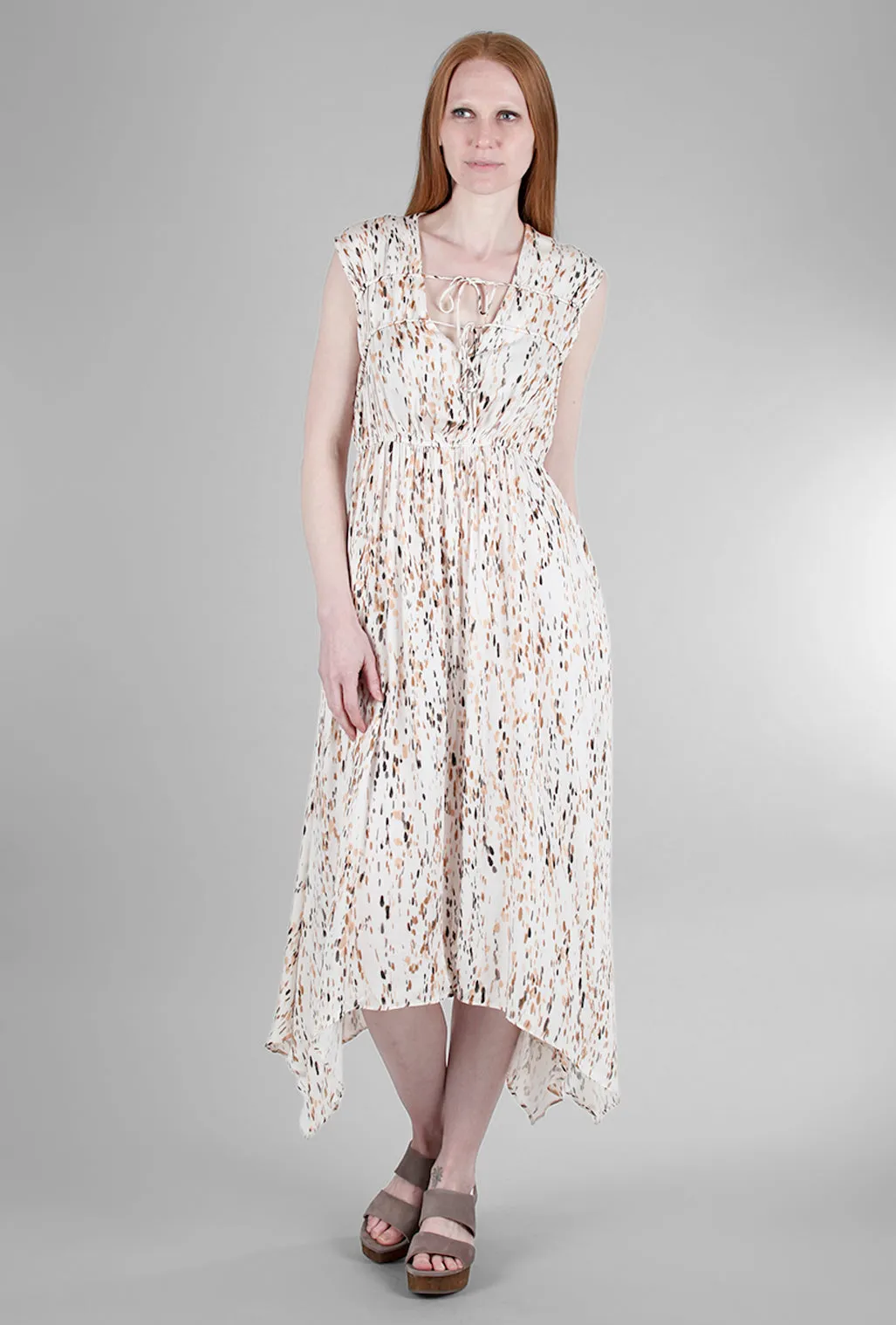 Unbalanced Print Midi Dress, Sandstone