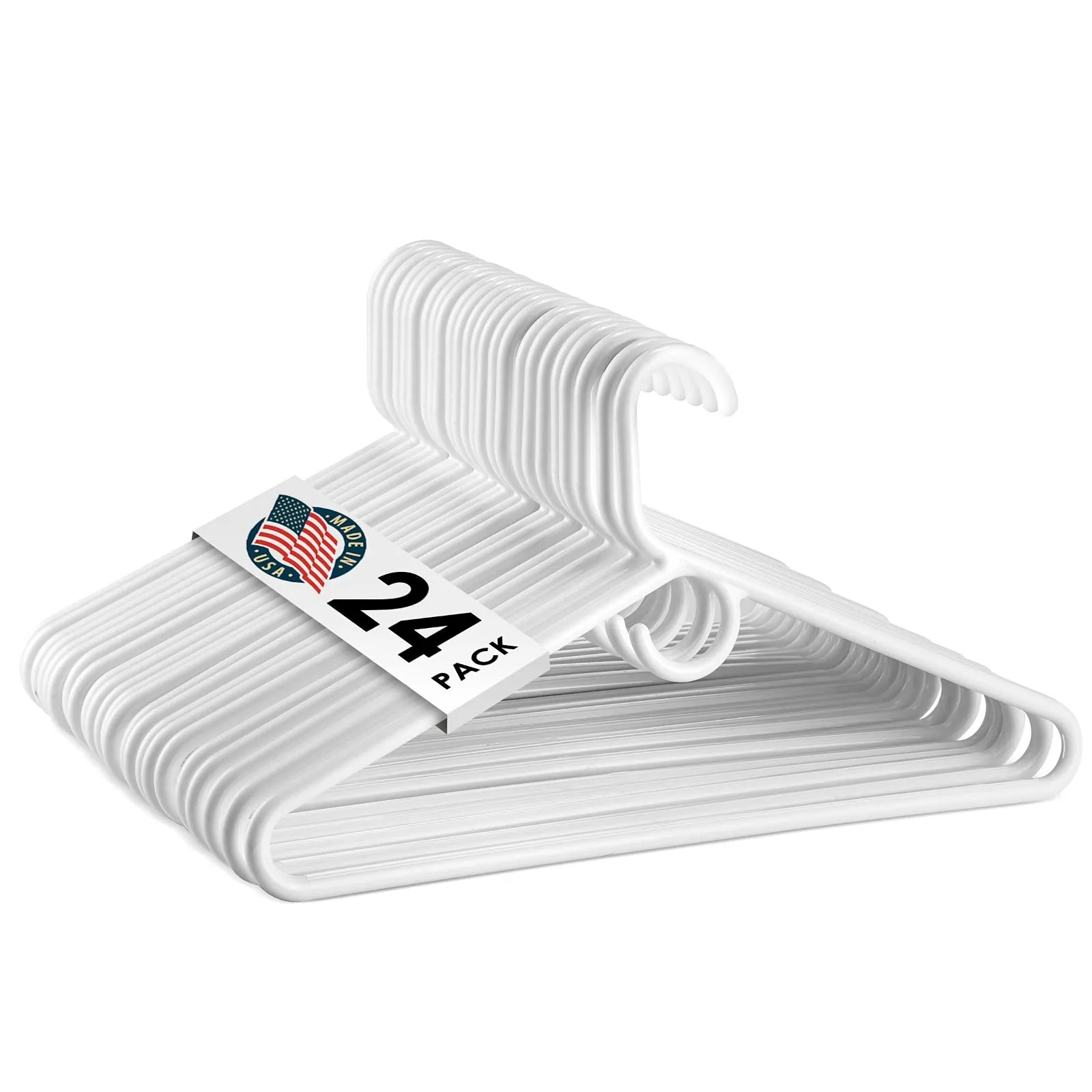 Usa-Made Heavy Duty Plastic Hangers, White - Pack Of 24 Clothes Hangers