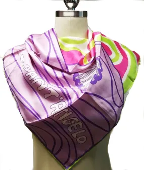 VINTAGE GIORGIO SANT' ANGELO FOR SALLY GEE SILK SEA SHELL SCARF IN LAVENDER, HOT PINK & LIME