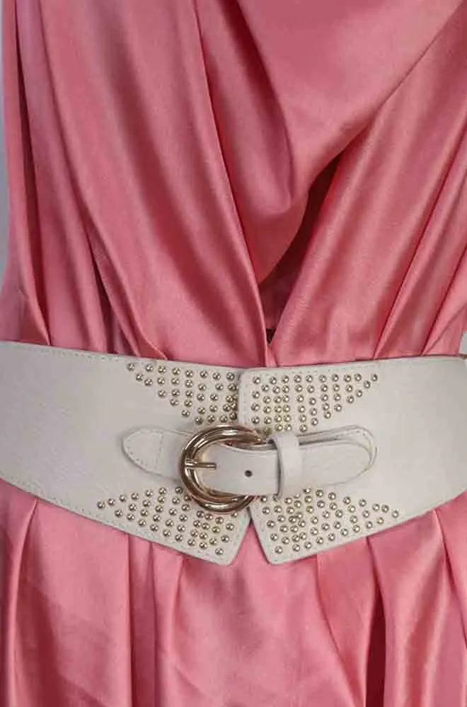 White Elastic Belt with Gold Beads - Professional Accessory