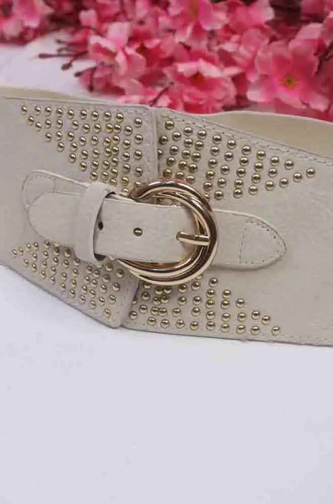 White Elastic Belt with Gold Beads - Professional Accessory