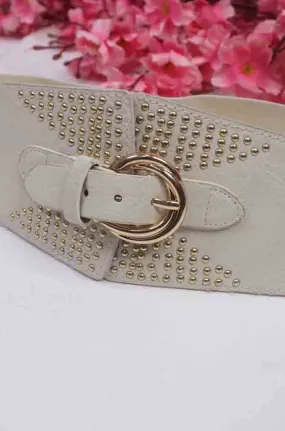 White Elastic Belt with Gold Beads - Professional Accessory